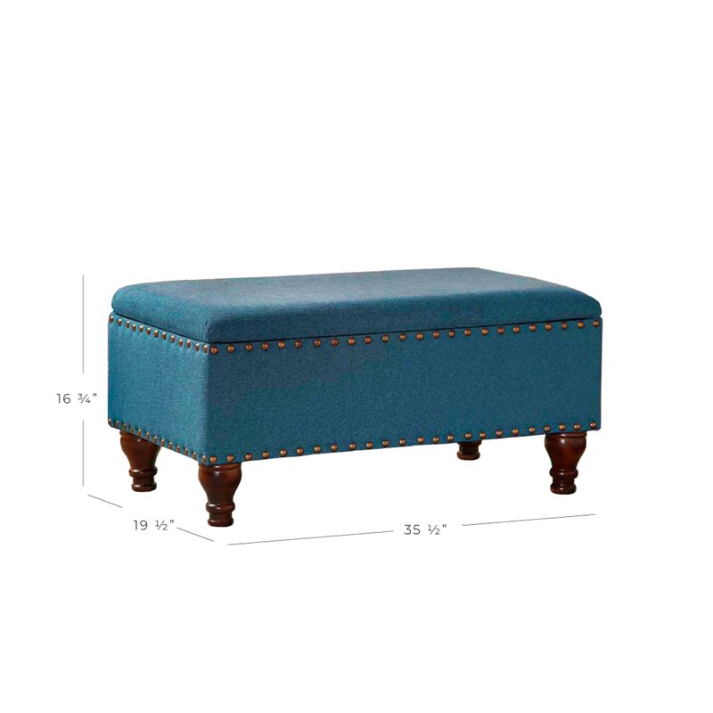 HomePop Rectangle Traditional Fabric Storage Bench with Nailhead Trim in Blue