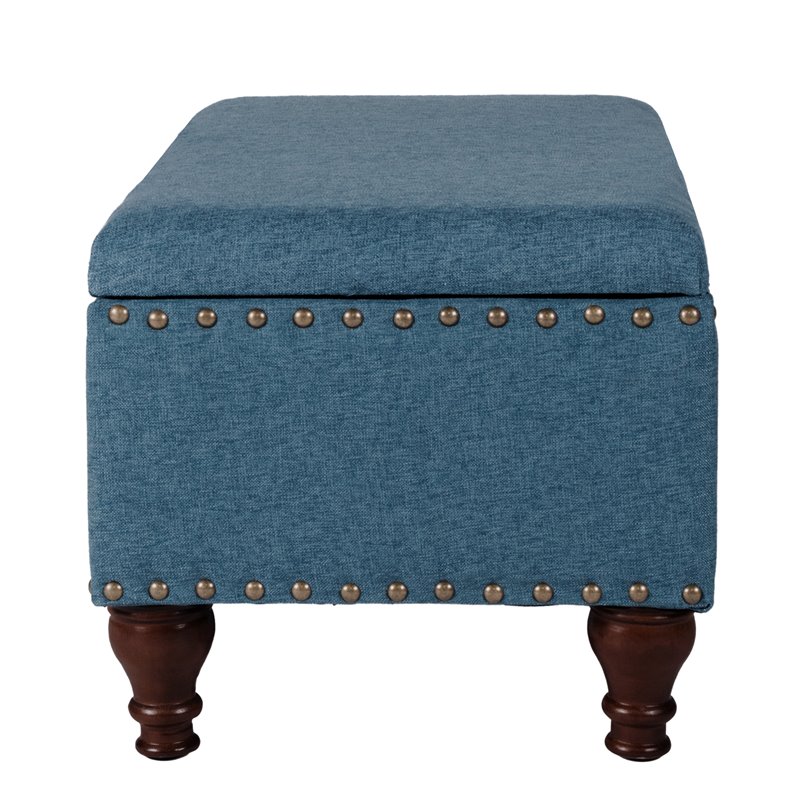 HomePop Rectangle Traditional Fabric Storage Bench with Nailhead Trim in Blue