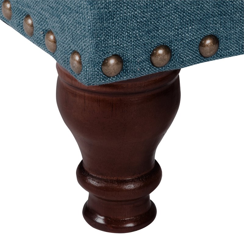 HomePop Rectangle Traditional Fabric Storage Bench with Nailhead Trim in Blue