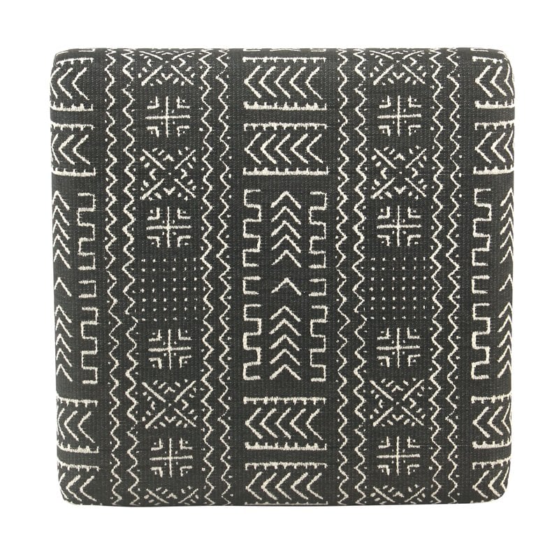 HomePop Modern Metal and Fabric Ottoman with Cushioned Top in Onyx