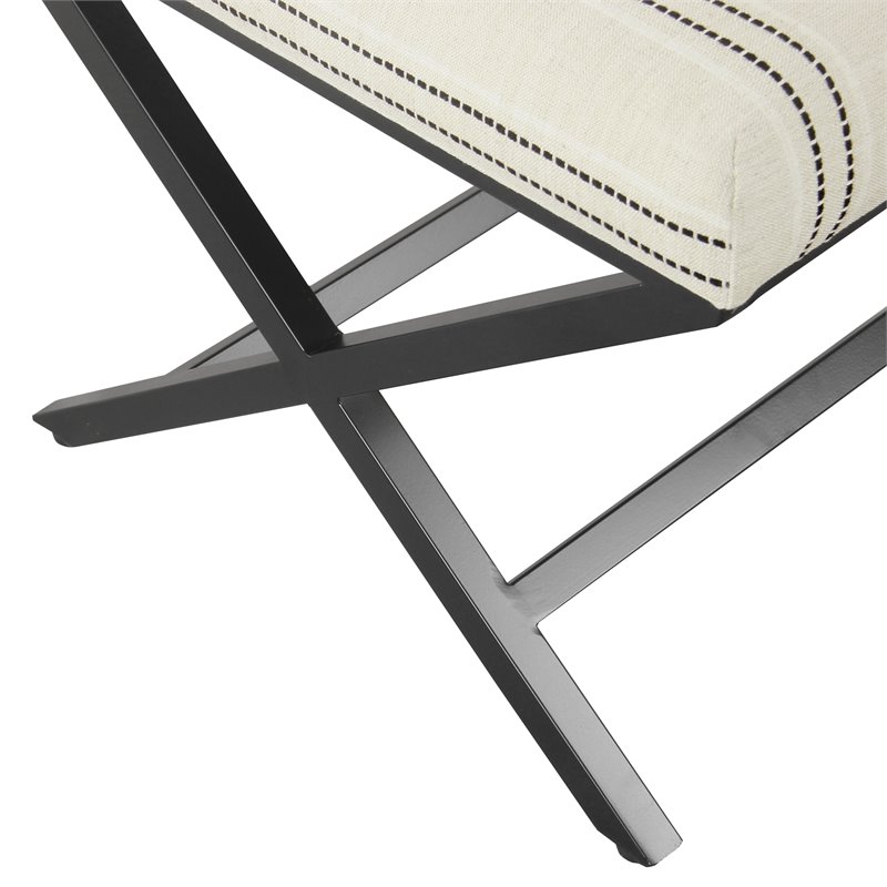 HomePop Modern Metal and Fabric Stripe X-base Ottoman in Black and White