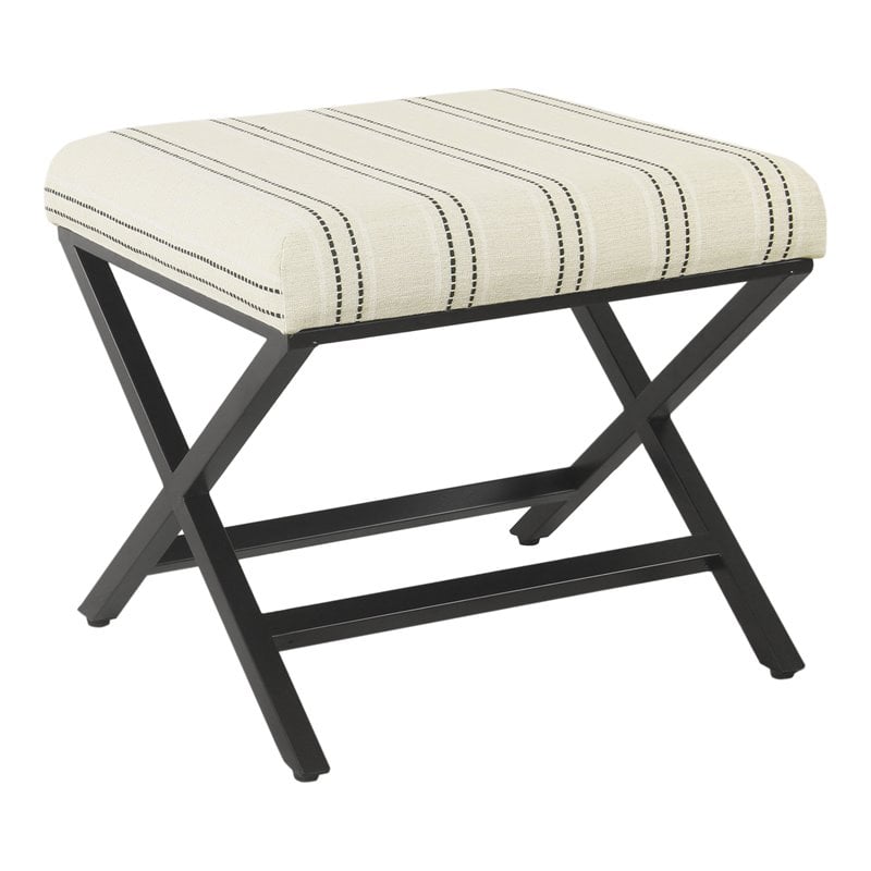 HomePop Modern Metal and Fabric Stripe X-base Ottoman in Black and White