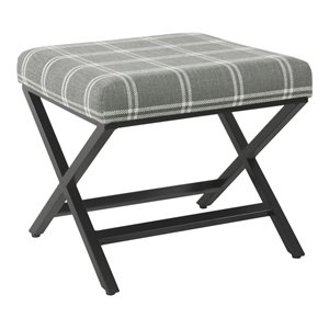 homepop modern metal and fabric plaid x-base ottoman in charcoal