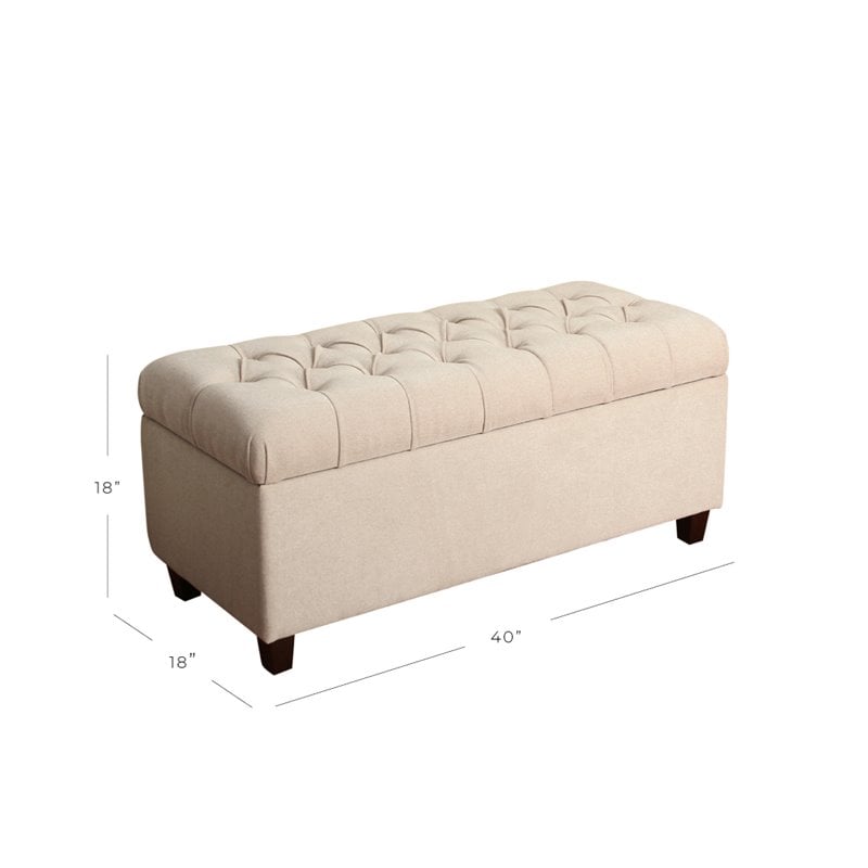 HomePop Ainsley Traditional Fabric Button Tufted Storage Bench in Cream Finish