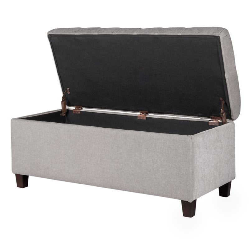 HomePop Ainsley Traditional Fabric Button Tufted Storage Bench in Light Gray