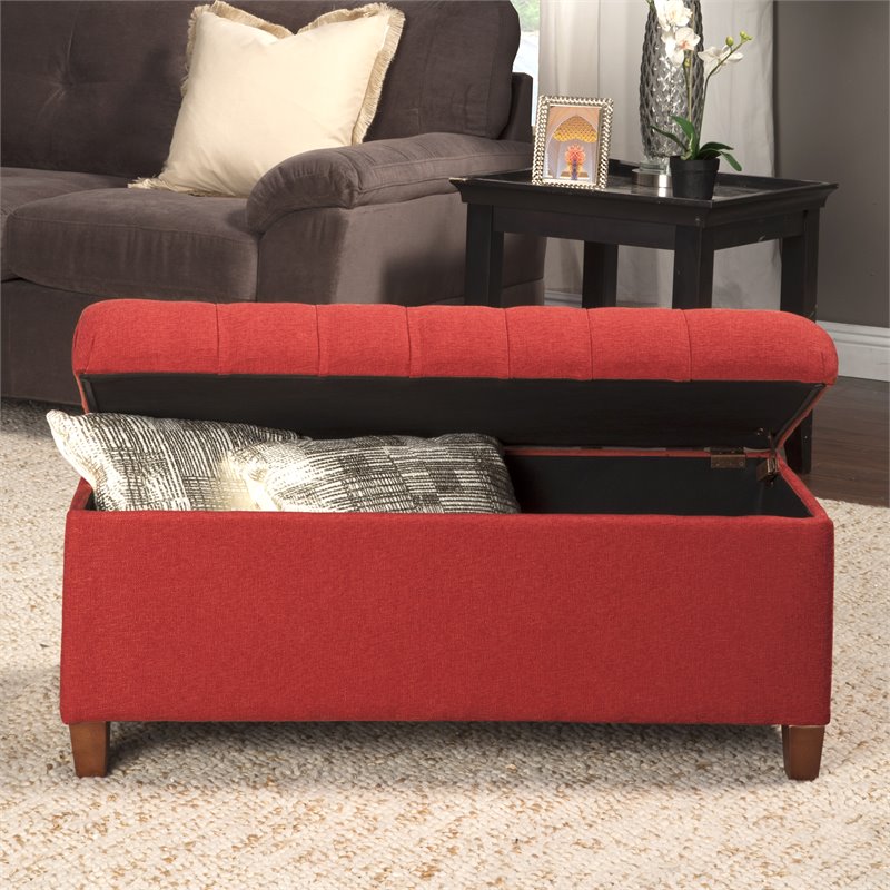 HomePop Ainsley Traditional Fabric Button Tufted Storage Bench in Cranberry Red