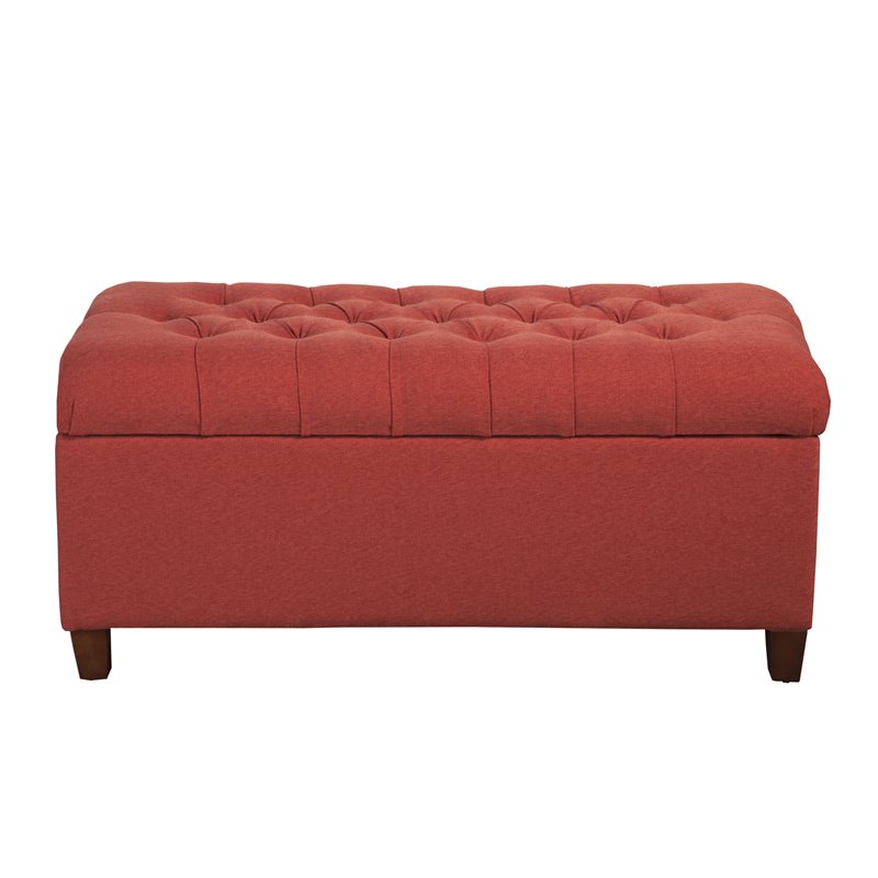 HomePop Ainsley Traditional Fabric Button Tufted Storage Bench in Cranberry Red