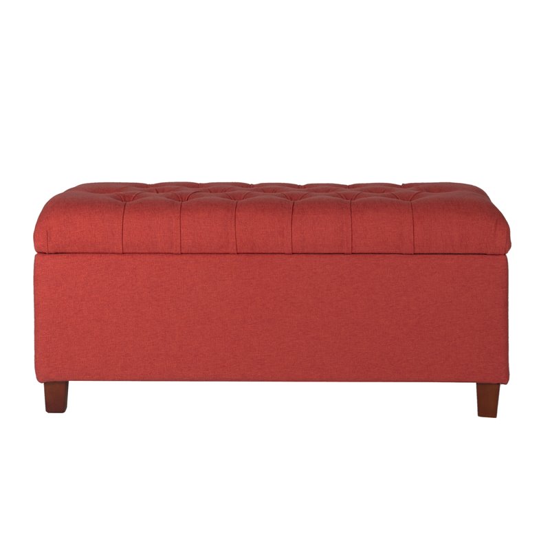 HomePop Ainsley Traditional Fabric Button Tufted Storage Bench in Cranberry Red