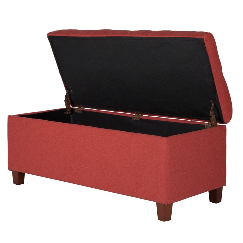 HomePop Ainsley Traditional Fabric Button Tufted Storage Bench in Cranberry Red