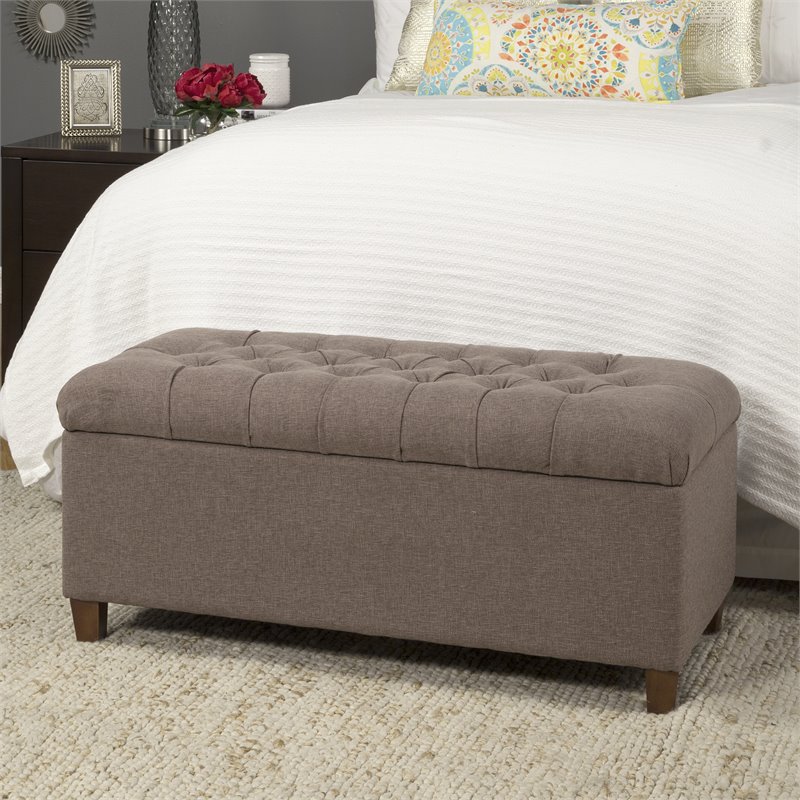HomePop Ainsley Traditional Fabric Tufted Storage Bench in Textured Brown