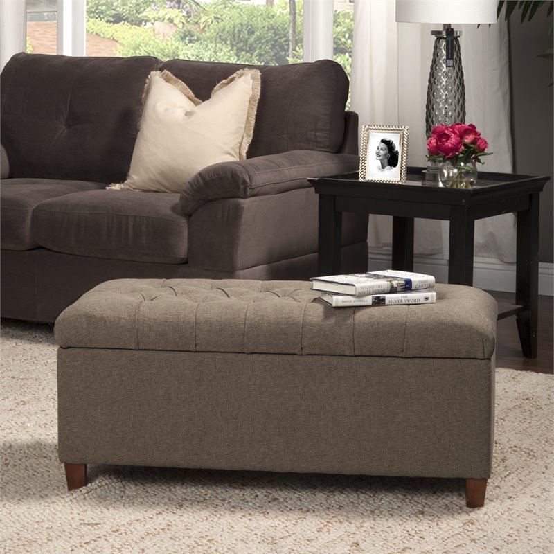 HomePop Ainsley Traditional Fabric Tufted Storage Bench in Textured Brown