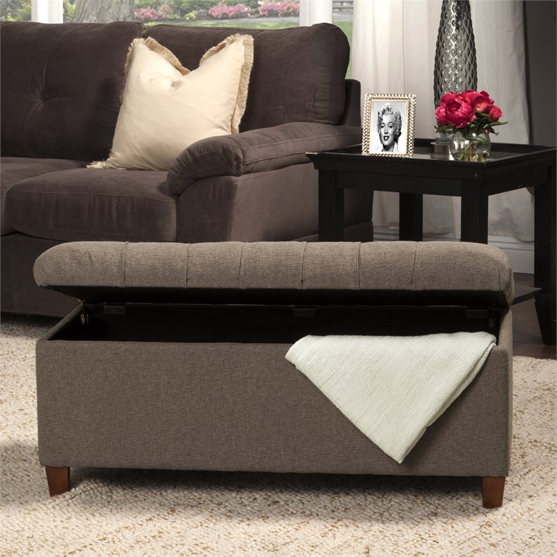 HomePop Ainsley Traditional Fabric Tufted Storage Bench in Textured Brown