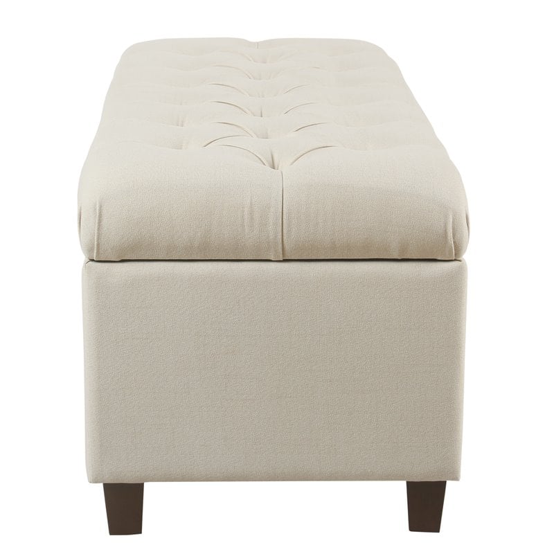 HomePop Ainsley Traditional Fabric Button Tufted Storage Bench in Cream