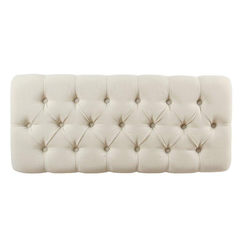 HomePop Ainsley Traditional Fabric Button Tufted Storage Bench in Cream