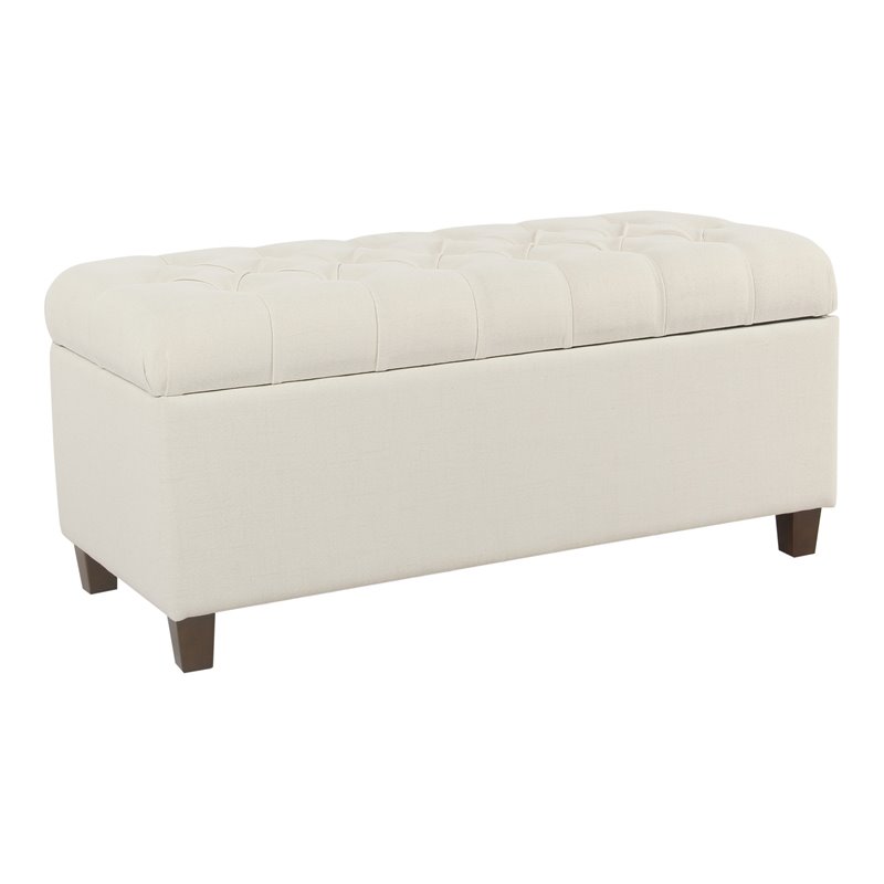 HomePop Ainsley Traditional Fabric Button Tufted Storage Bench in Cream