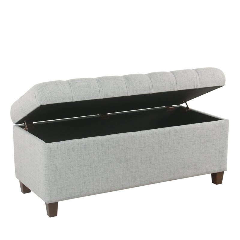HomePop Ainsley Traditional Fabric Button Tufted Storage Bench in Light Blue
