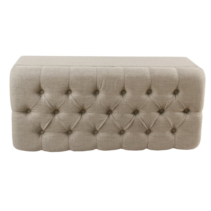 HomePop Ainsley Traditional Fabric Button Tufted Storage Bench in Tan