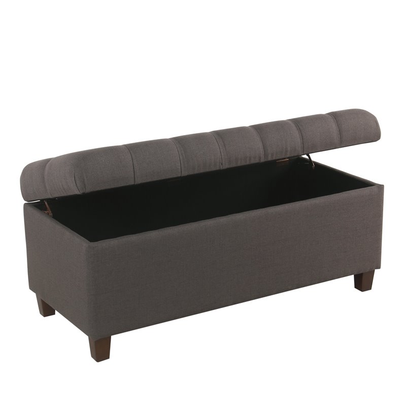 HomePop Ainsley Traditional Fabric Button Tufted Storage Bench in Gray