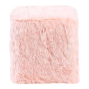 homepop modern wood ottoman with faux fur poof in pink finish