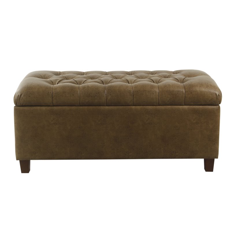 HomePop Ainsley Traditional Faux Leather Button Tufted Storage Bench in Brown