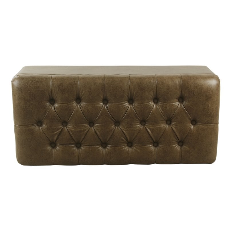 HomePop Ainsley Traditional Faux Leather Button Tufted Storage Bench in Brown