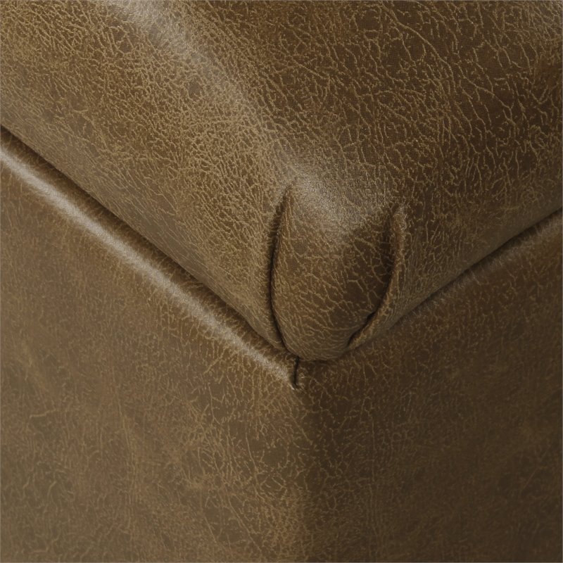 HomePop Ainsley Traditional Faux Leather Button Tufted Storage Bench in Brown
