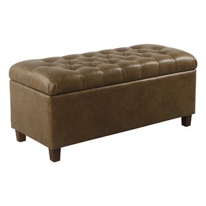 homepop ainsley traditional faux leather button tufted storage bench in brown