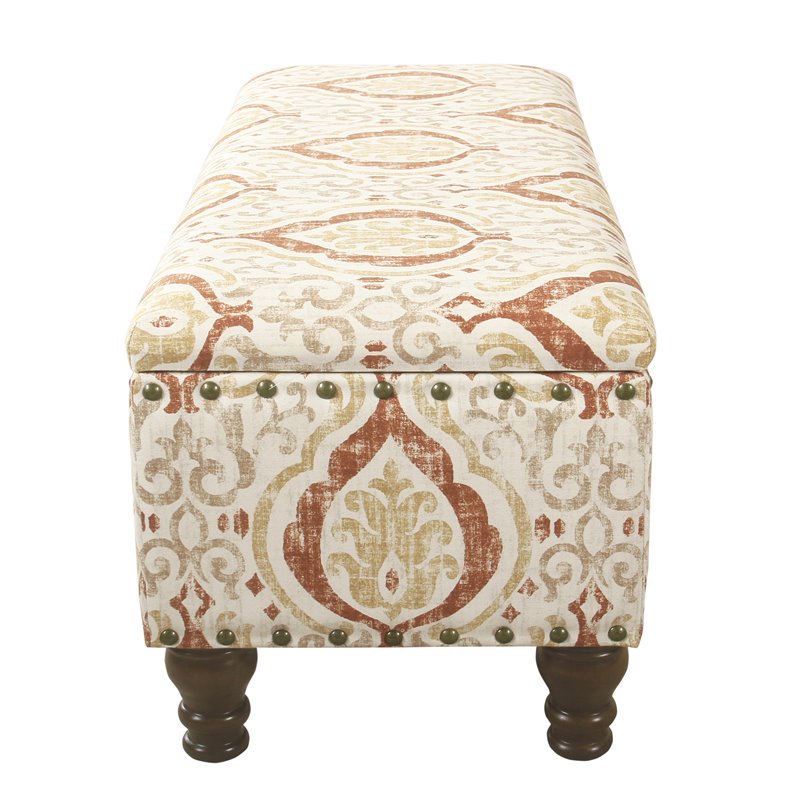 HomePop Traditional Fabric Large Storage Bench with Nailhead Trim in Cream