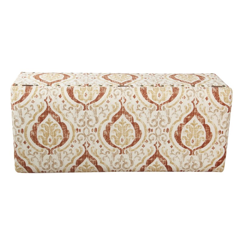 HomePop Traditional Fabric Large Storage Bench with Nailhead Trim in Cream