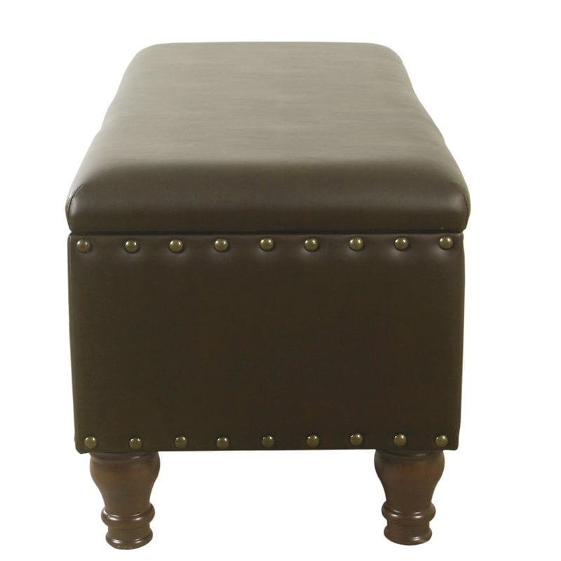 HomePop Traditional Faux Leather Large Storage Bench w/ Nailhead Trim in Brown