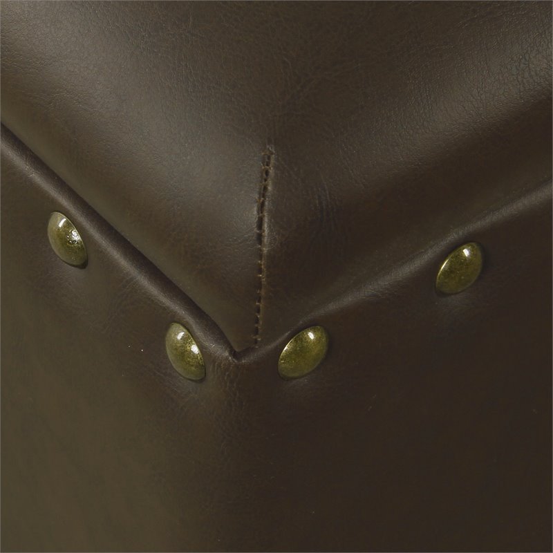 HomePop Traditional Faux Leather Large Storage Bench w/ Nailhead Trim in Brown