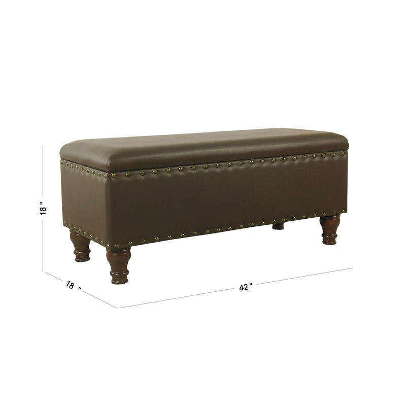 HomePop Traditional Faux Leather Large Storage Bench w/ Nailhead Trim in Brown