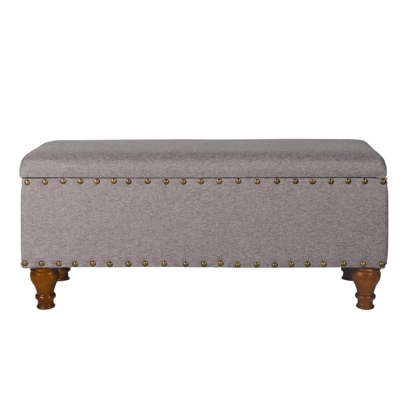 HomePop Rectangle Traditional Fabric Storage Bench with Nailhead Trim in Gray