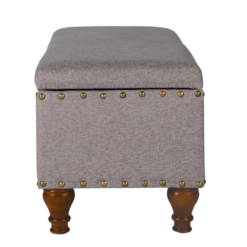 HomePop Rectangle Traditional Fabric Storage Bench with Nailhead Trim in Gray