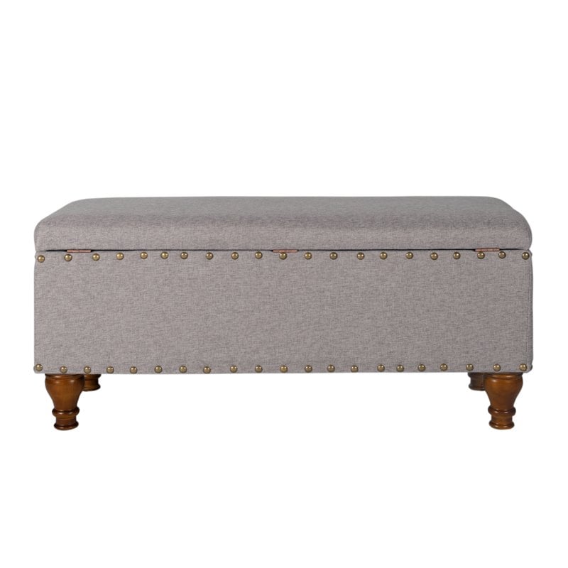 HomePop Rectangle Traditional Fabric Storage Bench with Nailhead Trim in Gray