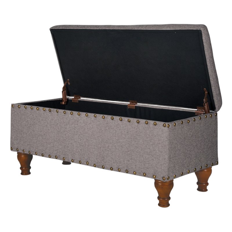 HomePop Rectangle Traditional Fabric Storage Bench with Nailhead Trim in Gray