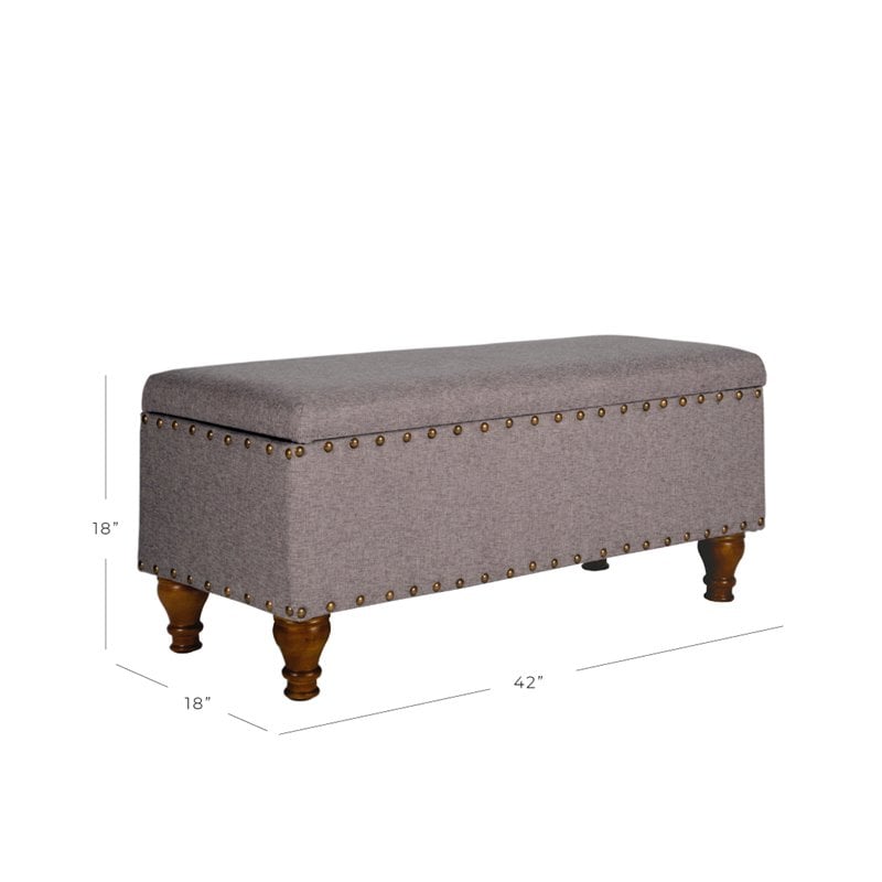 HomePop Rectangle Traditional Fabric Storage Bench with Nailhead Trim in Gray