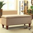 HomePop Rectangle Traditional Fabric Storage Bench with Nailhead Trim in Tan