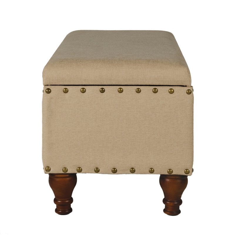 HomePop Rectangle Traditional Fabric Storage Bench with Nailhead Trim in Tan