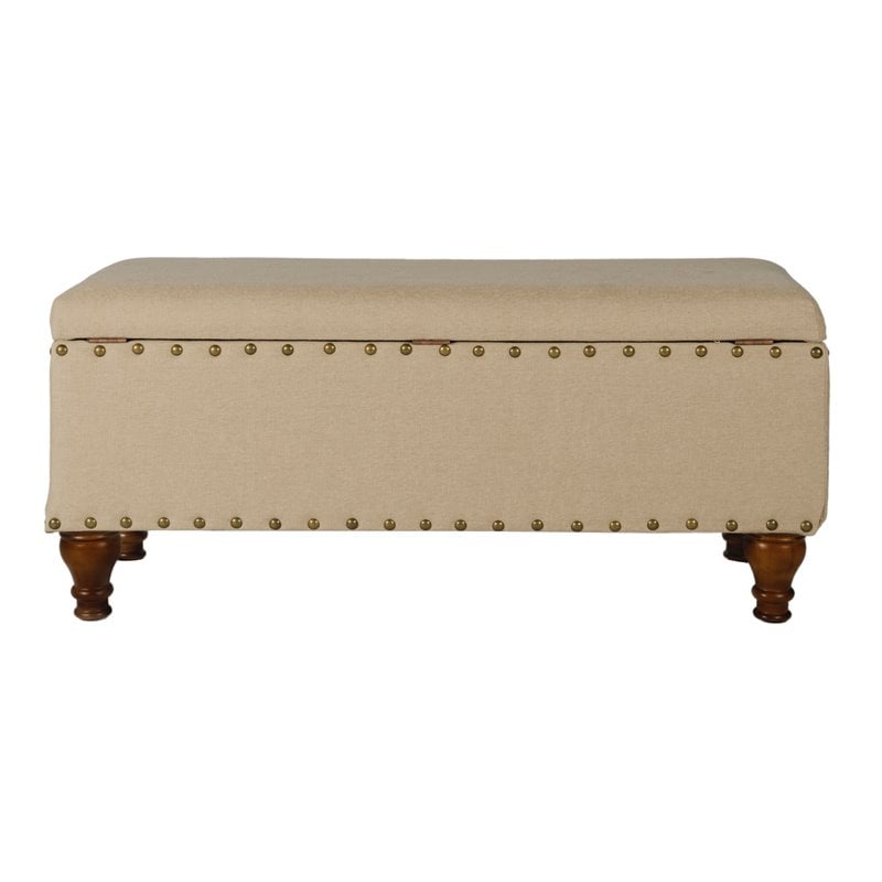 HomePop Rectangle Traditional Fabric Storage Bench with Nailhead Trim in Tan