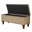 HomePop Rectangle Traditional Fabric Storage Bench with Nailhead Trim in Tan