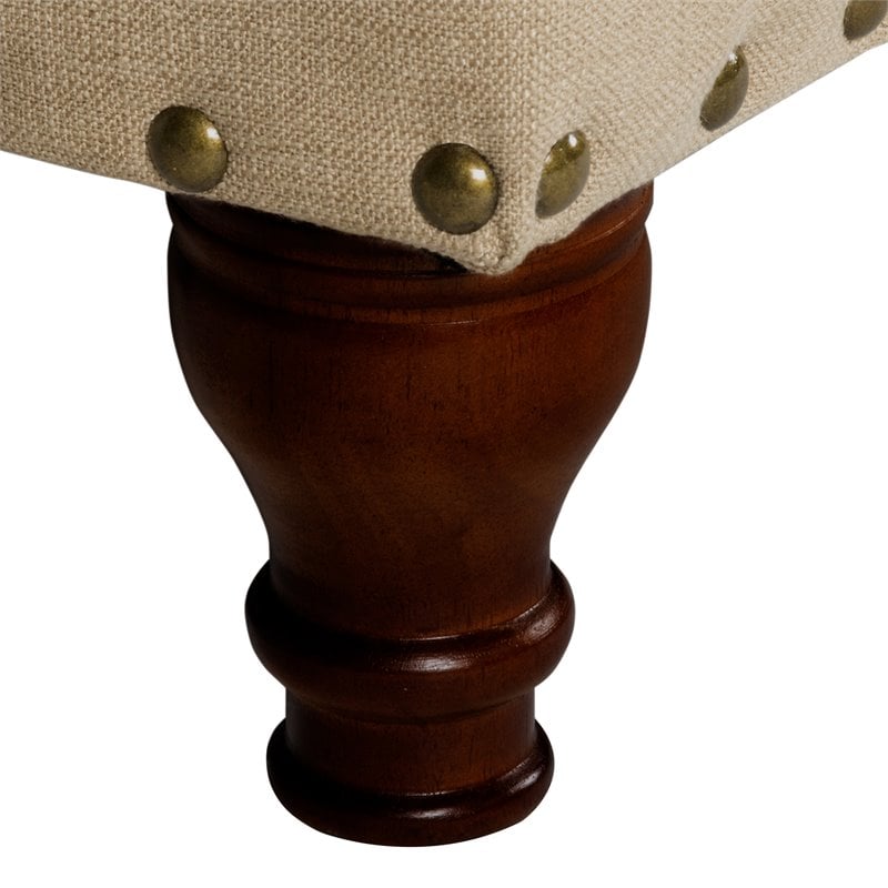 HomePop Rectangle Traditional Fabric Storage Bench with Nailhead Trim in Tan