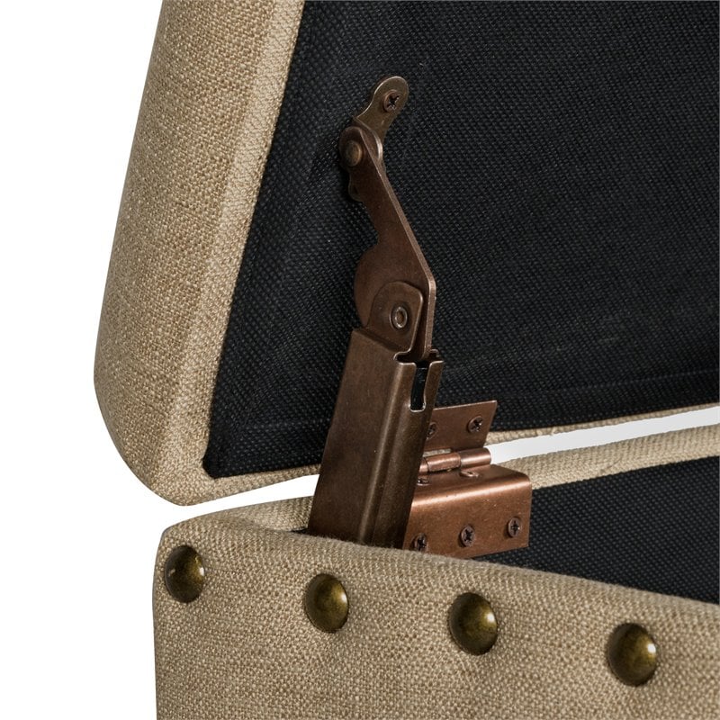 HomePop Rectangle Traditional Fabric Storage Bench with Nailhead Trim in Tan