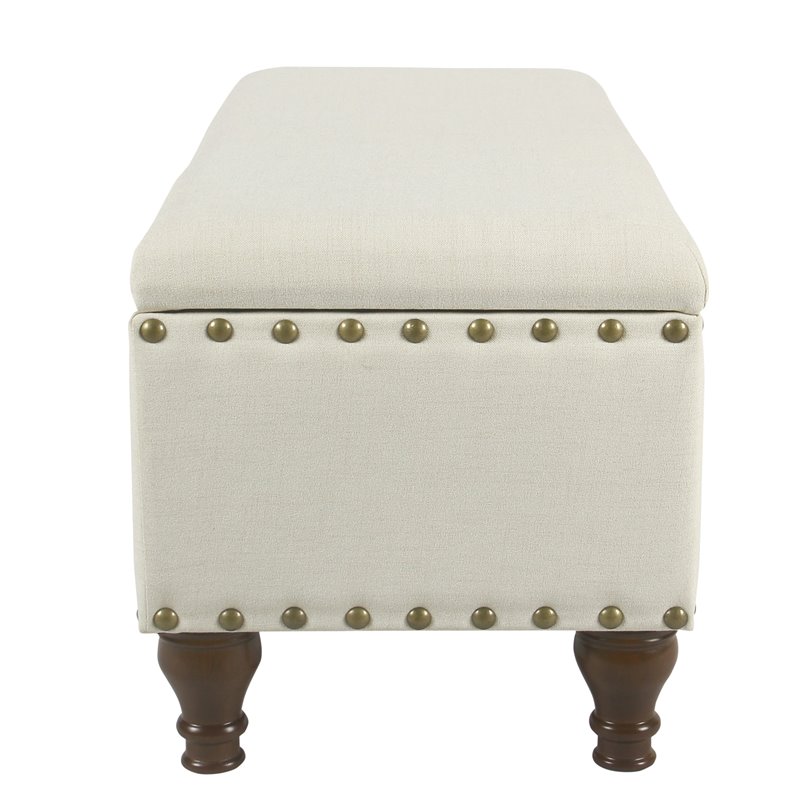 HomePop Traditional Fabric Large Storage Bench with Nailhead Trim in Cream/Brown