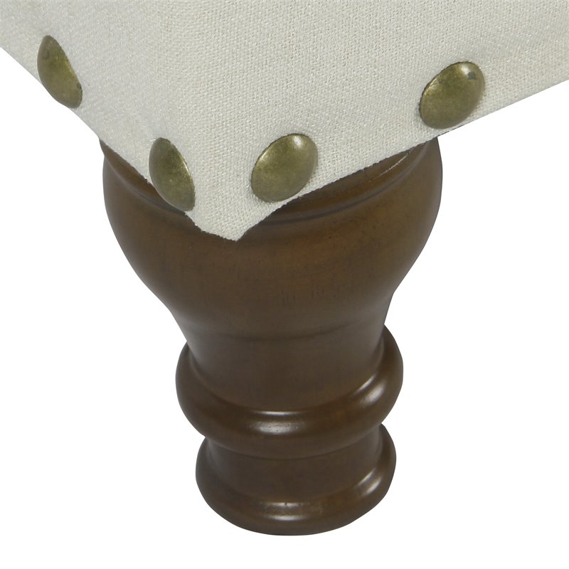 HomePop Traditional Fabric Large Storage Bench with Nailhead Trim in Cream/Brown
