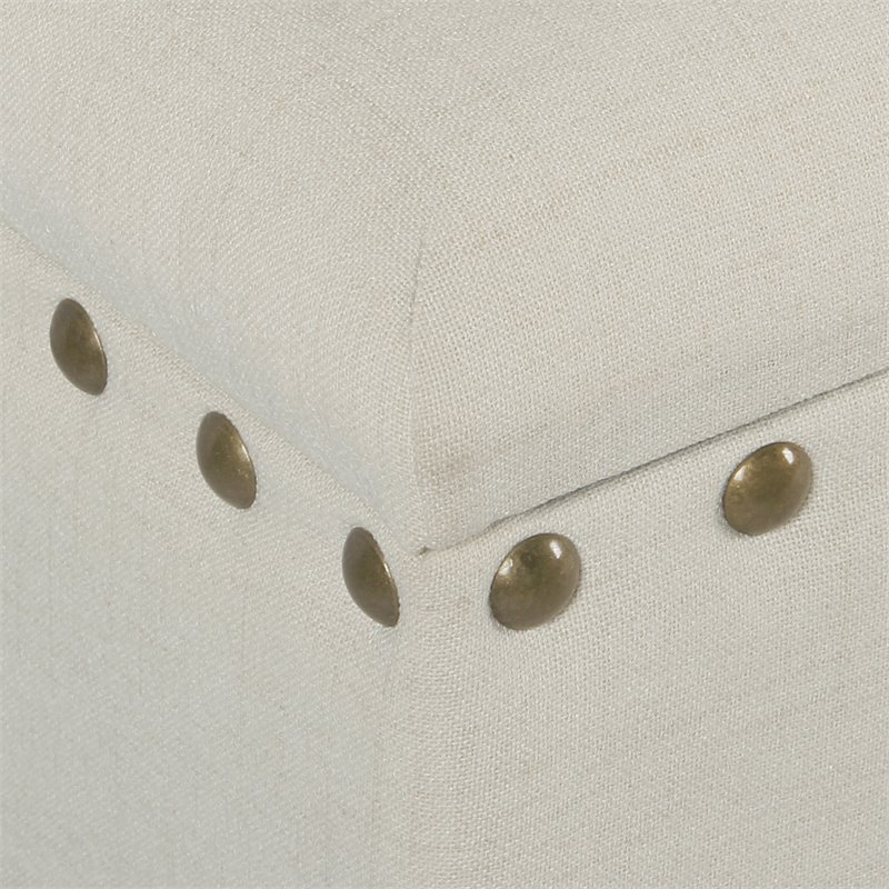 HomePop Traditional Fabric Large Storage Bench with Nailhead Trim in Cream/Brown