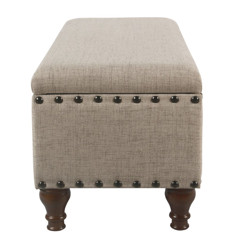 HomePop Traditional Fabric Large Storage Bench with Nailhead Trim in Tan