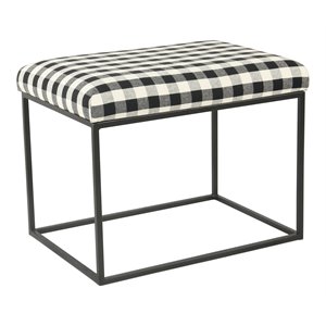 homepop modern metal and fabric plaid pattern small decorative ottoman in black