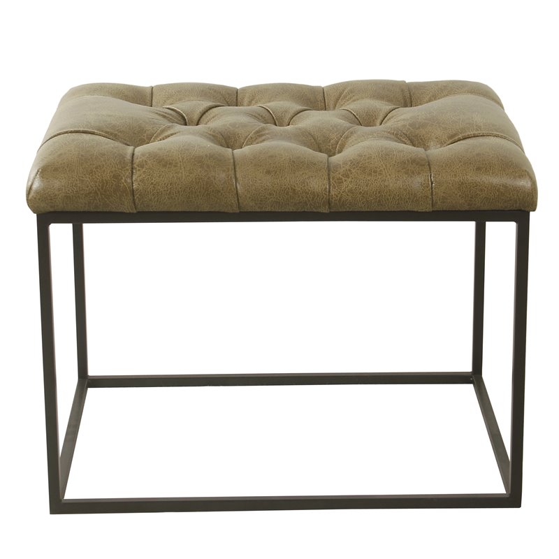 HomePop Modern Metal and Faux Leather Small Decorative Ottoman in Brown