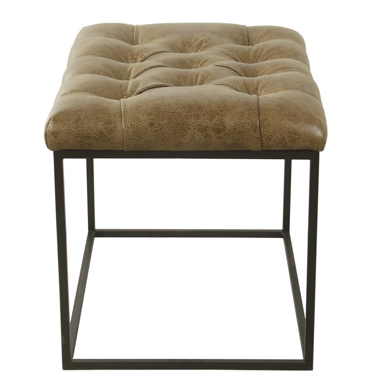 HomePop Modern Metal and Faux Leather Small Decorative Ottoman in Brown